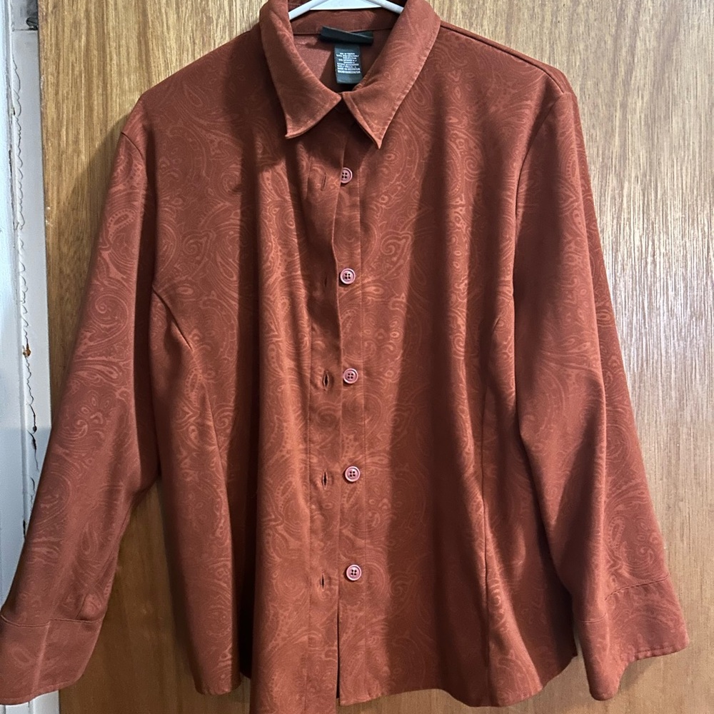 Rust Paisley Button-Up Shirt Jacket